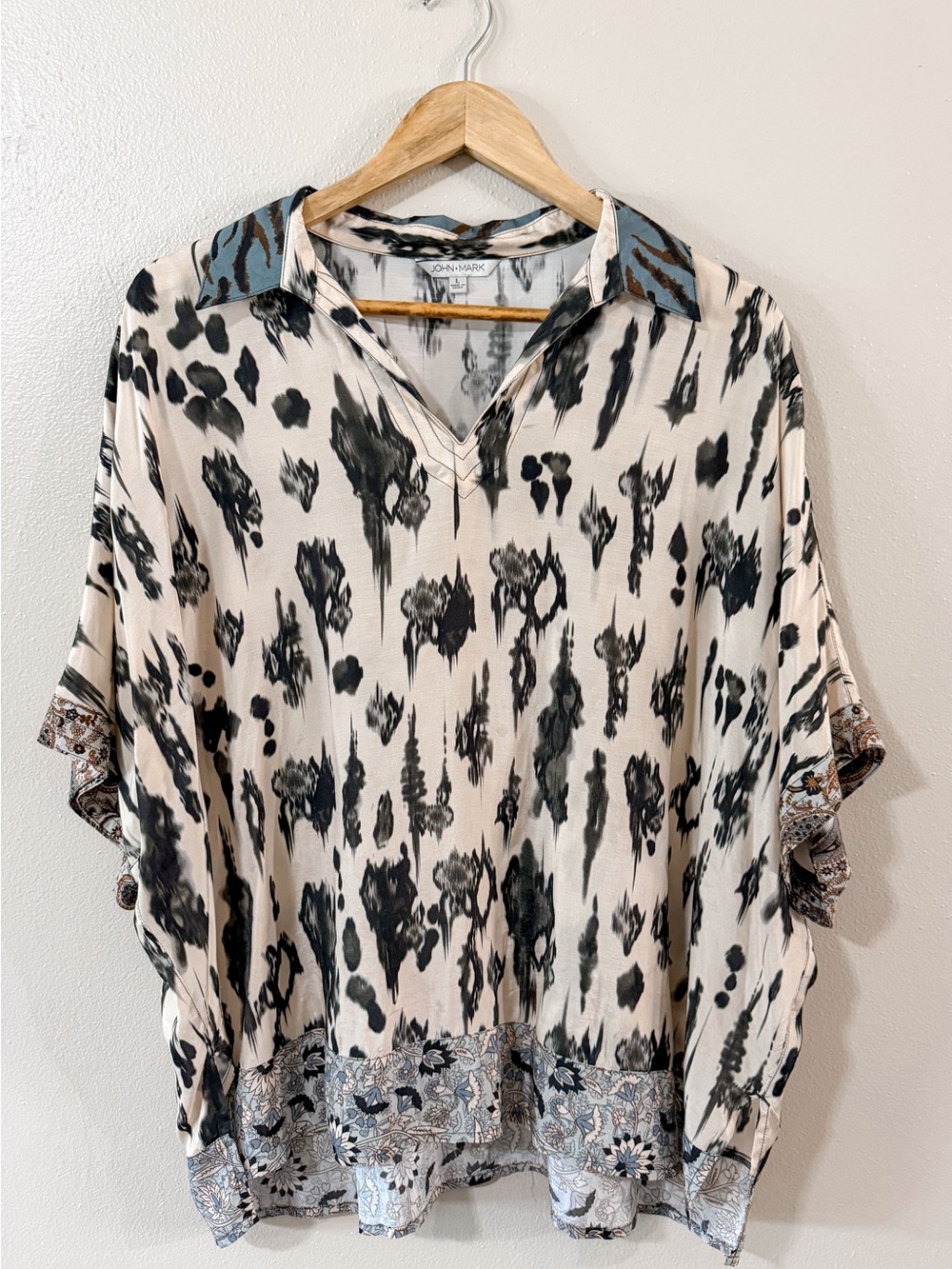 John Mark | Abstract Print Art to Wear Dolman Sleeve Top, size large